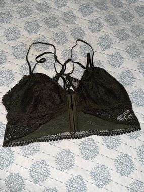 Aerie Joy Lace Longline Bralette size Large Dark Green color